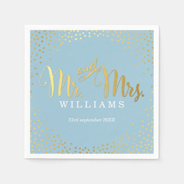 STYLISH WEDDING TABLE mini confetti gold blue Paper Napkins (Front)