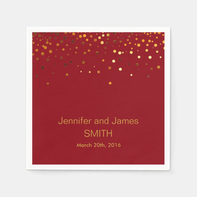 Stylish Wedding Table mini confetti gold Brown Paper Napkins (Front)