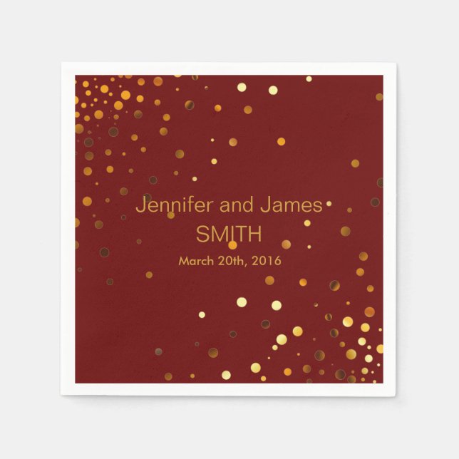 Stylish Wedding Table mini confetti gold Brown Paper Napkins (Front)