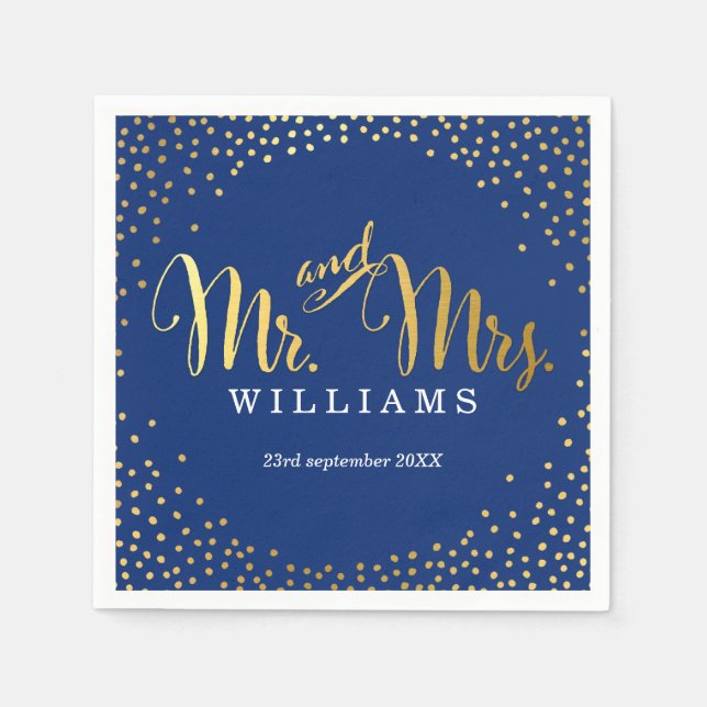 STYLISH WEDDING TABLE mini confetti gold navy Paper Napkins (Front)