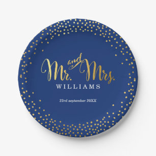 STYLISH WEDDING TABLE mini confetti gold navy Paper Plates