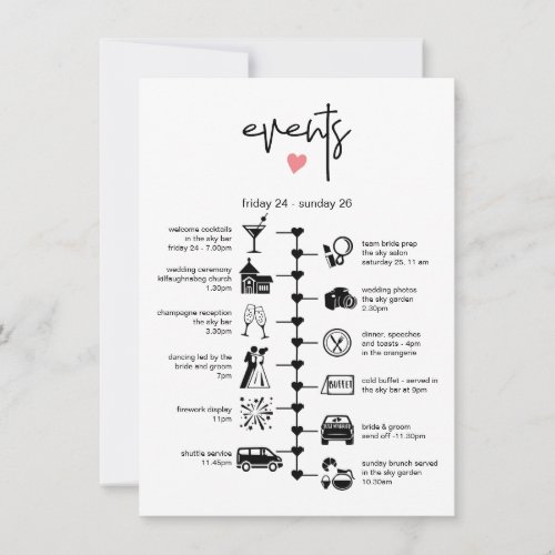 Stylish Wedding Timeline Guest Itinerary Info Advice Card