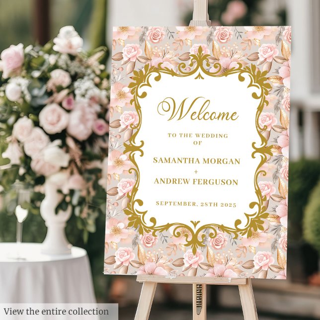 Stylish Wedding Welcome Poster Blush Gold Florals (Stylish Wedding Welcome Poster Blush Gold Florals)
