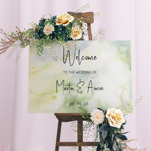 Stylish welcome sign with green watercolour  (Creator Uploaded)