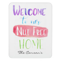 Stylish Welcome to Our Nut Free Home Watercolor Door Sign