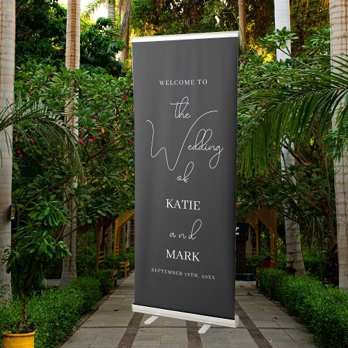 Stylish Welcome To Our Wedding Calligraphy Black Retractable Banner