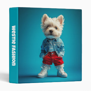 Stylish Westie Pup in Denim and Sneakers 3 Ring Binder