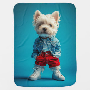 Stylish Westie Pup in Denim and Sneakers Baby Blanket