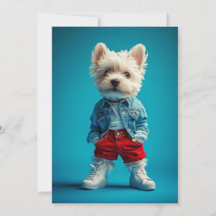 Stylish Westie Pup in Denim and Sneakers Invitation