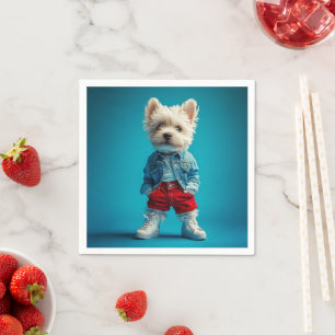 Stylish Westie Pup in Denim and Sneakers Napkins