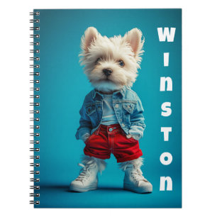 Stylish Westie Pup in Denim and Sneakers Notebook