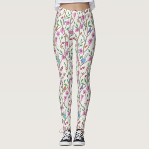 Stylish Whimsical Birds and Flowers Leggings
