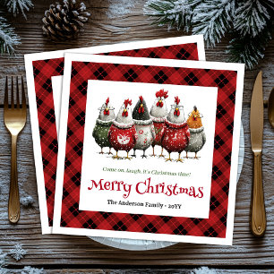 Stylish Whimsical Chickens Custom Name Minimalist  Napkins