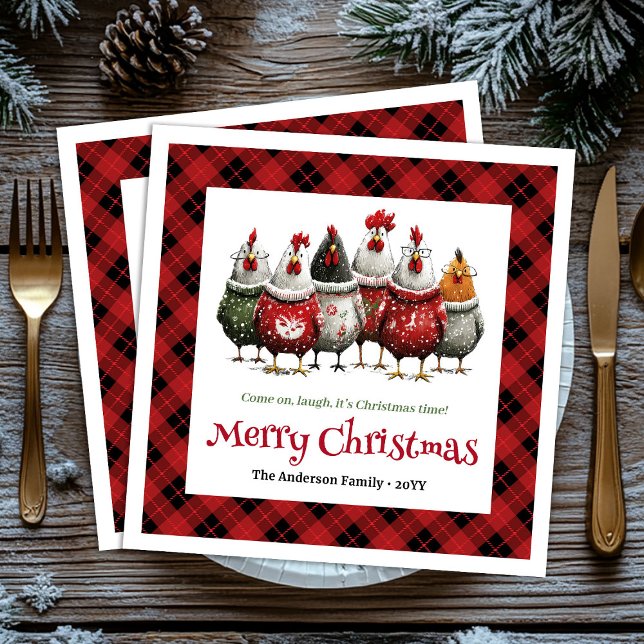 Stylish Whimsical Chickens Custom Name Minimalist  Napkins (Stylish Whimsical Chickens Custom Name Minimalist Christmas Napkins

)