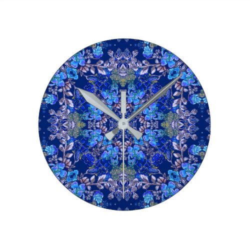 Stylish whimsical lux floral watercolor pattern round clock