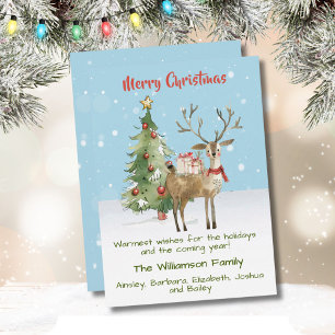 Stylish Whimsical Watercolor Reindeer Tree Card