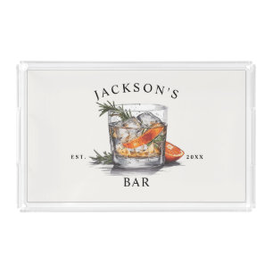 Stylish Whiskey Cocktail Name & Year Home Bar Acrylic Tray