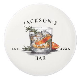 Stylish Whiskey Cocktail Name & Year Home Bar Ceramic Knob