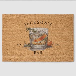 Stylish Whiskey Cocktail Name & Year Home Bar Fiber Doormat
