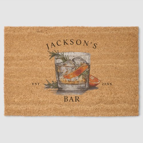 Stylish Whiskey Cocktail Name & Year Home Bar Fiber Doormat