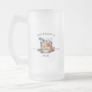 Stylish Whiskey Cocktail Name & Year Home Bar Frosted Glass Beer Mug