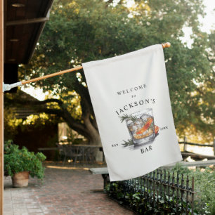 Stylish Whiskey Cocktail Name & Year Home Bar House Flag