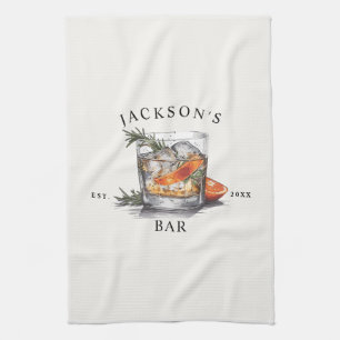Stylish Whiskey Cocktail Name & Year Home Bar Kitchen Towel