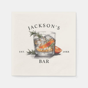 Stylish Whiskey Cocktail Name & Year Home Bar Napkins