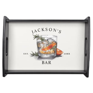 Stylish Whiskey Cocktail Name & Year Home Bar Serving Tray