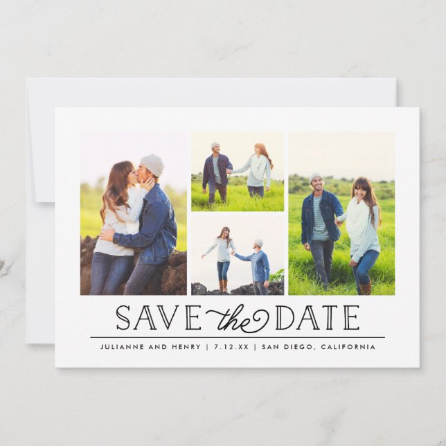 Stylish White 4 Photo Save the Date (Front)