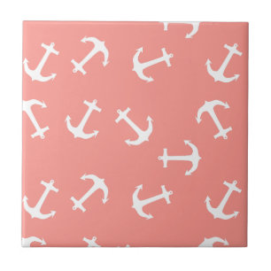 Stylish White Anchor Sea Ocean Theme Ceramic Tile