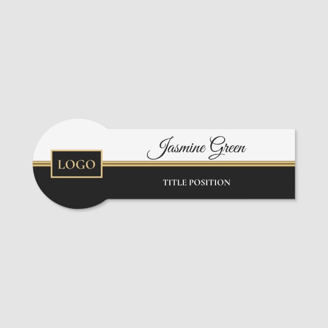 Stylish White And Black Design Name Tag (Front)