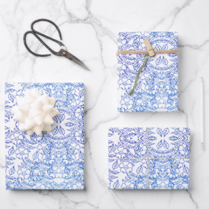 Stylish white and blue Floral watercolor elegant Wrapping Paper Sheets