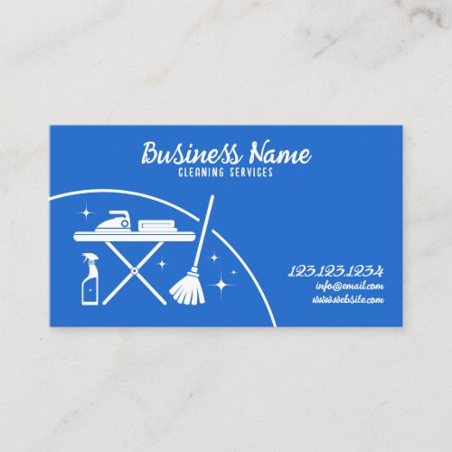 Stylish White and Blue Home Cleaning Tools Business Card