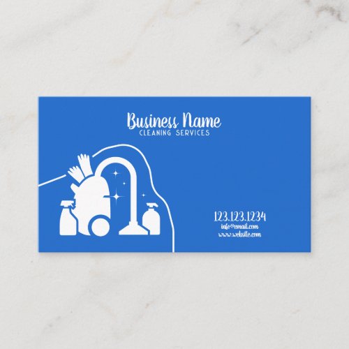 Stylish White and Blue House Cleaning Service Business Card
