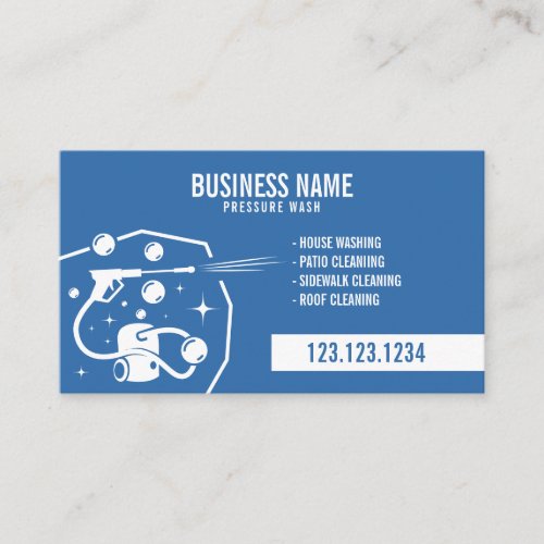 Stylish White and Blue Pressure Washer Gun Business Card