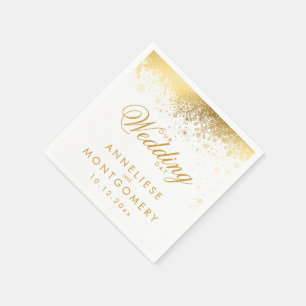 Stylish White and Gold Snowflakes Paper Napkins