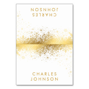 Stylish White and Gold Snowflakes   Place Cards