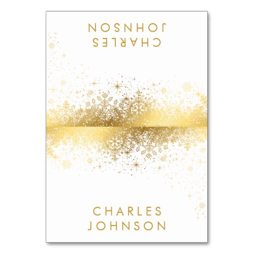 Stylish White and Gold Snowflakes  Place Cards