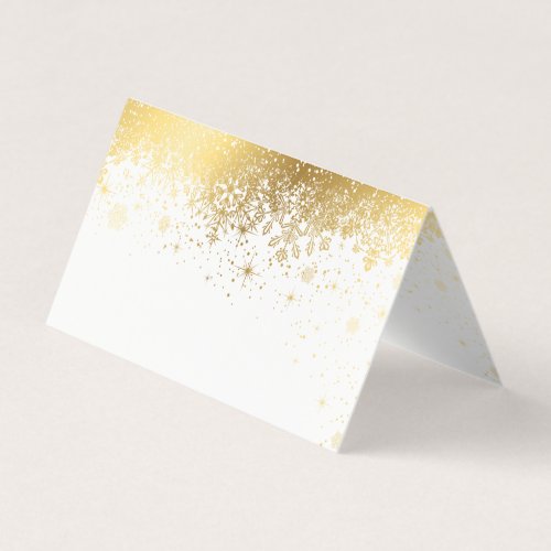 Stylish White and Gold Snowflakes Place Cards