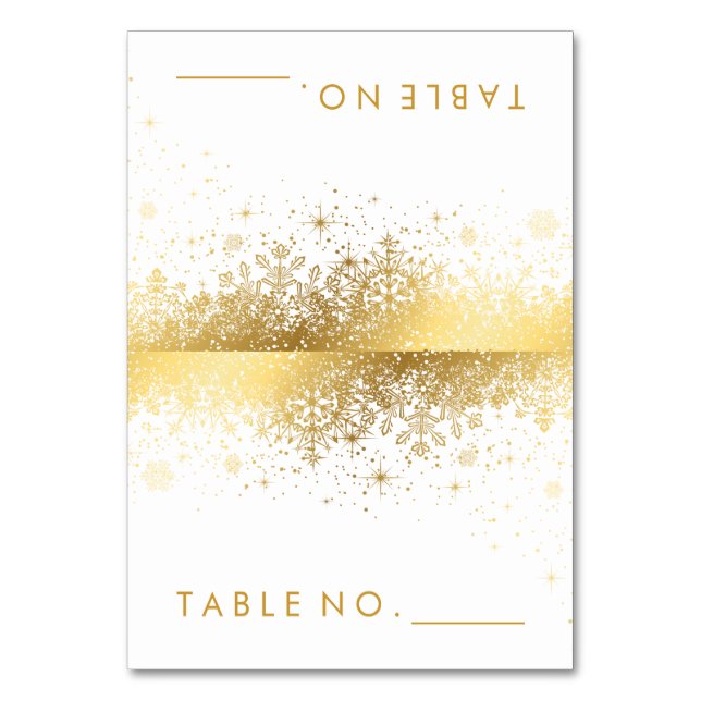 Stylish White and Gold Snowflakes - Tent Cards (Front)