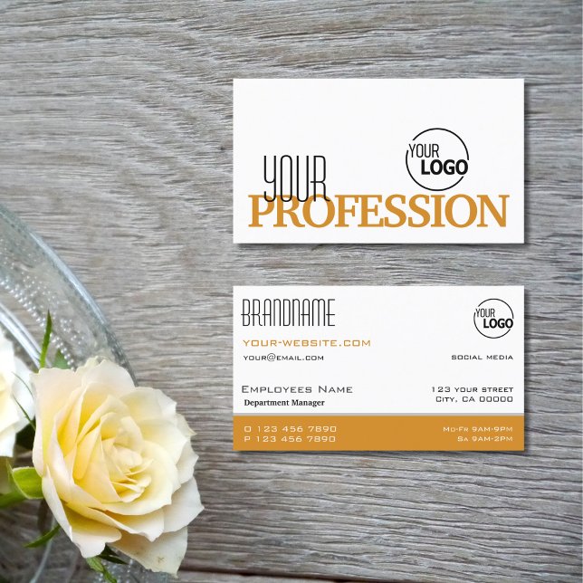 Stylish White and Orange Simple Modern with Logo Business Card (Creator Uploaded)