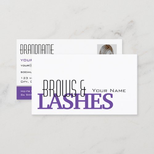 Stylish White and Purple Simple Photo Professional Business Card