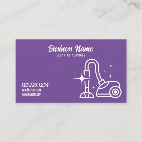 Stylish White and Purple Vacuum Home Cleaning Business Card