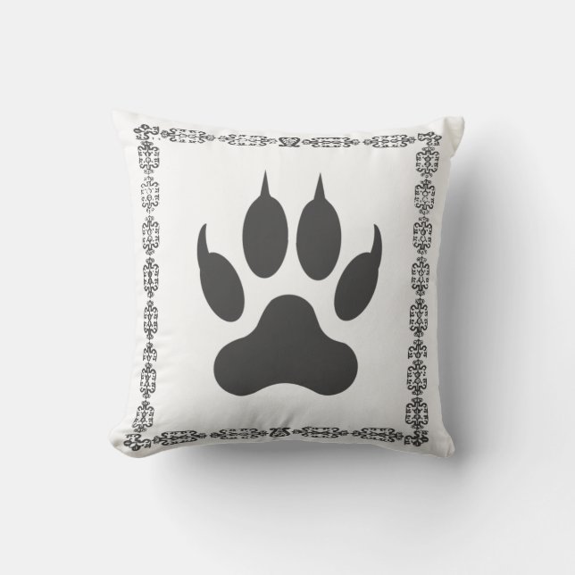 Stylish White Black Animal Paw Frame Cushion (Front)