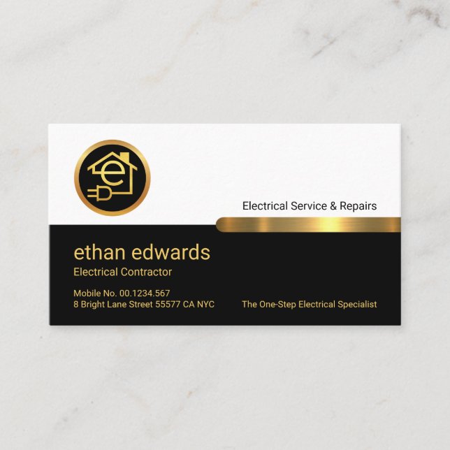 Stylish White Black Layers Gold Tab Business Card (Front)