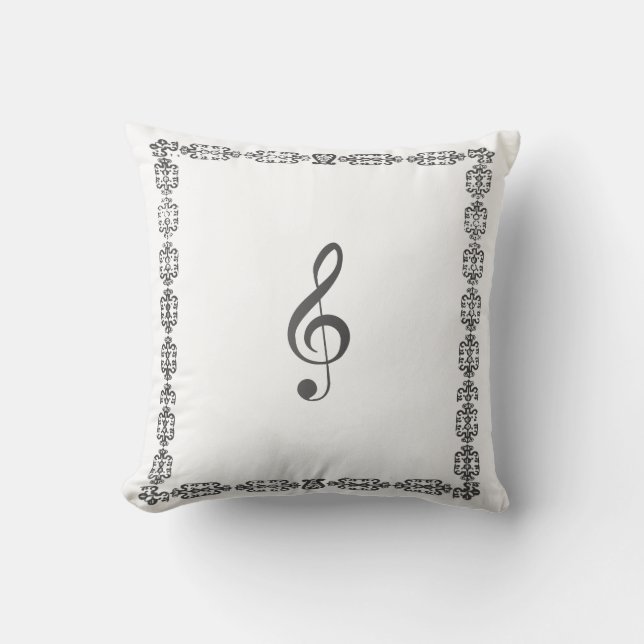 Stylish White Black Treble Clef Frame Cushion (Front)