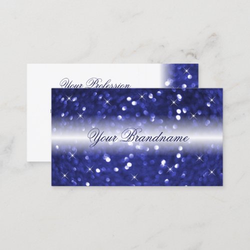 Stylish White Blue Sparkle Glitter Stars Glamorous Business Card