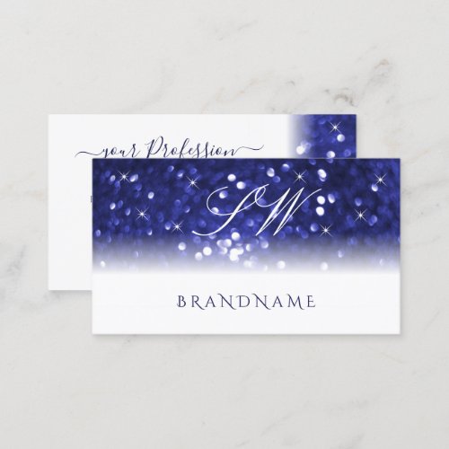 Stylish White Blue Sparkle Glitter Stars Initials Business Card