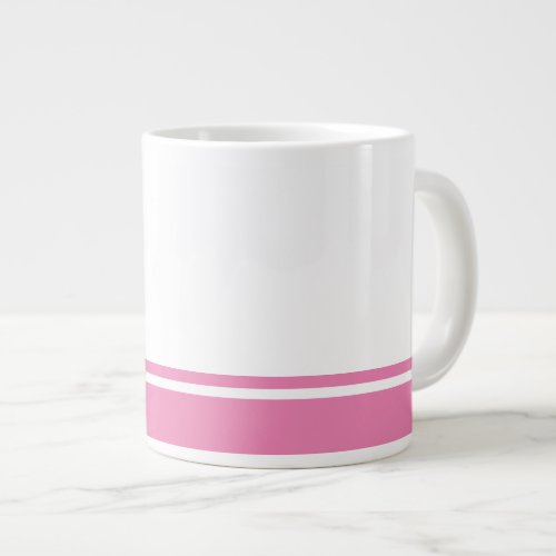 Stylish White Bold Pink Bottom Rim Racing Stripes Giant Coffee Mug